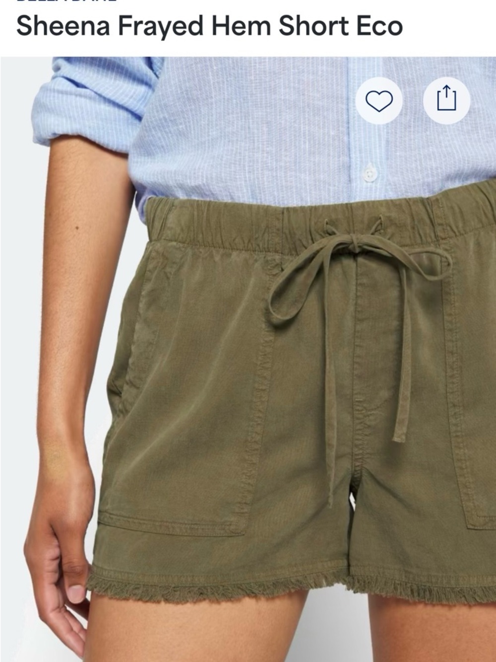 Bella Dahl Olive Drawstring Frayed Hem Shorts